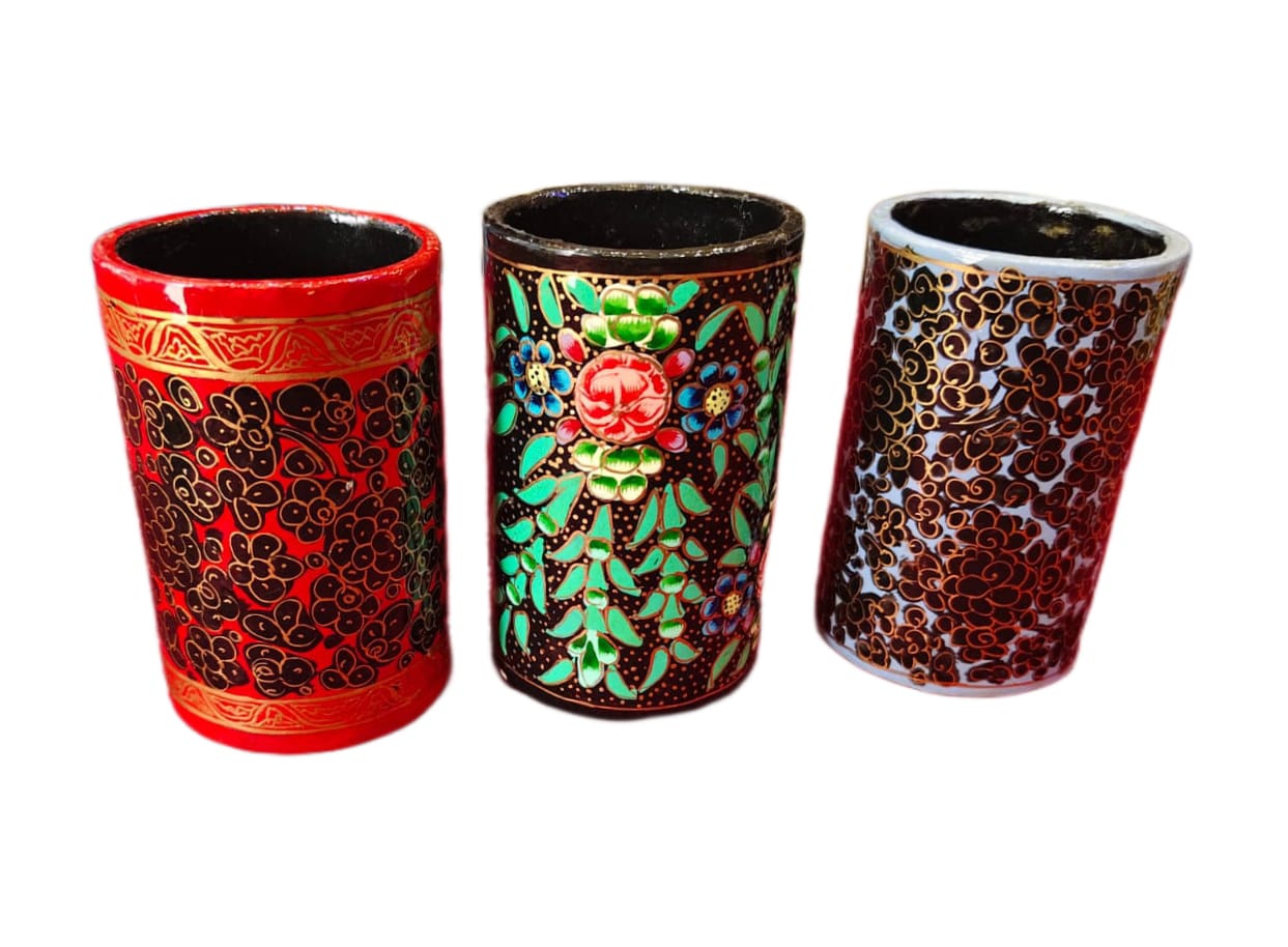 Handcrafted Kashmiri Paper Mache Pen Holder – Multi-Purpose Makeup Brush Organizer
