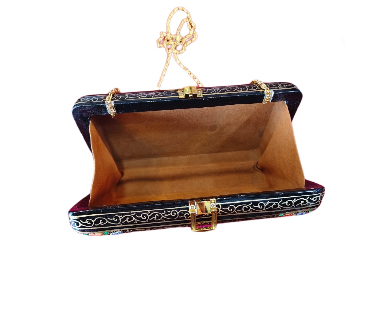 Handcrafted Kashmiri Paper Mache Clutch Bag – Exquisite Hand-Painted Fashion Accessory with Sling - Image 3