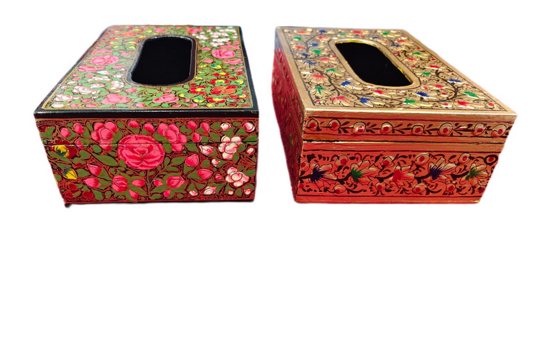 Handcrafted Kashmiri Paper Mache Tissue Box – Traditional Floral Hand-Painted Napkin Holder - Image 3