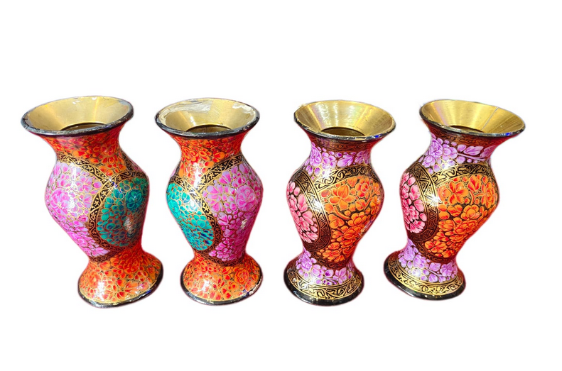 Vintage Hand-Painted Kashmiri Paper Mache Flower Vase (10 Inch) – Antique Decorative Showcase Piece