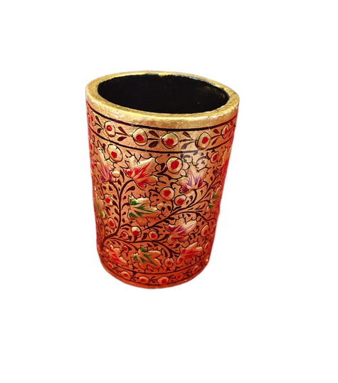 Hand-Painted Kashmiri Paper Mache Pen Holder – Eco-Friendly Desk Organizer